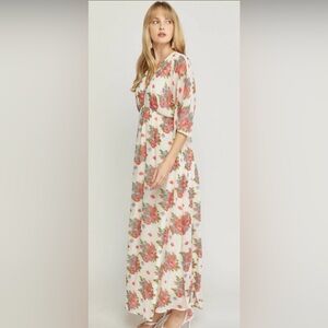 entro Cream Maxi Dress with Pink Floral Print